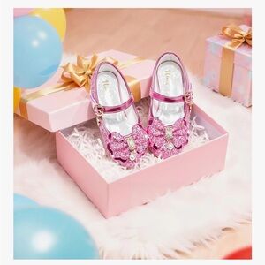 Pink Glitter Princess Kids Dress Shoes with Bow